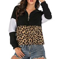 Women's Winter Leopard grain Coat Long Sleeve Lapel Zip Up Faux Shearling Shaggy Oversized Coat Jacket Warm Coat (Black, M)