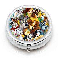 DISNEY COLLECTION Pill Box 3 Compartment Dog in Animated Film Round Metal Silver Button Medicine Organizer Box Convenient Jewelry Box Vitamin Fish Oil Supplement Gift