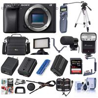 Sony Alpha a6400 Mirrorless Digital Camera Body - Bundle with 64GB SDXC U3 Card, Camera Case, Spare Battery, Tripod, Remote Shutter Trigger, Video Light, Shotgun Mic, Software Package and More
