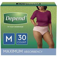 Depend FIT-FLEX Incontinence Underwear for Women, Disposable, Maximum Absorbency, M, Blush, 30 Count