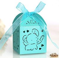 50pcs Hollow Out Elephant Pattern Candy Boxes Gift Bags Baby Shower Wedding Favors (Tiffany Blue)