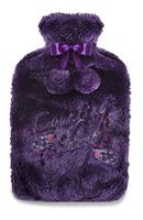 2 Litre Hot Water Bottle with Soft Furry Slogan Cover (Purple - Counting Sheep)