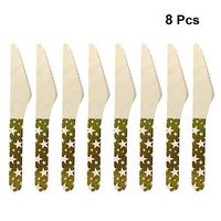 Amosfun 8 Pcs Disposable Wooden Knives Pentagram Hot Stamping Food Fruit Serving Knives Tableware Fork Cutlery For Wedding Birthday Party