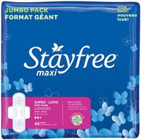 Stayfree Maxi Pads, Super Long with Wings, 45 Count (Pack of 4)