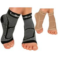 TechWare Pro Ankle Brace Compression Sleeve - Relieves Achilles Tendonitis, Joint Pain. Plantar Fasciitis Sock with Foot Arch Support. 2 Pair Bundle Black & Beige S/M Size