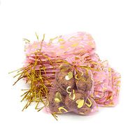 Honbay 50PCS 3.7x4.9inch (9.5x12.5cm) Gold Heart Drawstring Organza Gift Bags Candy Bags Jewelry Pouches for Wedding Party Birthday Baby Shower Christmas