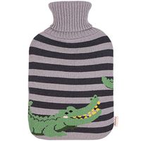 HomeTop Large 2 Liter Soft Cute Crocodile Hot Water Bottle Knit Cover - ONLY Cover (2 L) (Black/Gray)