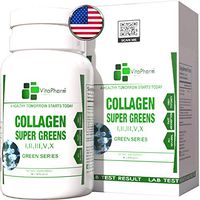 Multi Collagen SUPERGREENS by VitaPharm Nutrition | Types I, II, III, V & X Peptides with Bio-Availability Enhancer | Blend for Anti-Aging, Hair, Skin, Nails and Joints | 90 Capsules