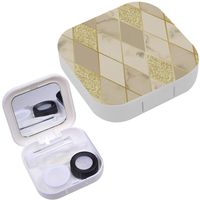 Portable Contact Lens Case Box Travel Kit Mirror + Bottle + Tweezers Container Holder [ Marble Golden ]
