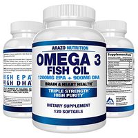 Omega 3 Fish Oil 2250mg - High EPA 1200MG + DHA 900MG Triple Strength Burpless Capsules - Arazo Nutrition (120 Count)