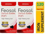 Feosol Ferrous Sulfate Iron, 120 Count (Pack of 2) High Potency Iron Supplement