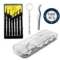Vetoo Eyeglass Repair Kit with 1100pcs Eyeglass Screws & Nose Pads Include 6pcs Phillips Flat Head Screwdriver Set & Curved tip Tweezer for Eyeglasses, Sunglasses,Watch Clock Spectacle Repair