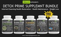 Detox Prime Supplement Bundle 1 - Chlorella, Super Liver Cleanse, Turmeric with Bioperine, Colon Cleanse, VTOX Daily Cleanse