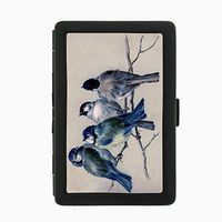 Perfection In Style Black Color Metal Cigarette Case Vintage Birds Design 001