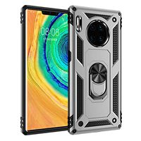 Case Compatible with Huawei Mate 30 pro Case Slim Soft Silicone+Hard Plastic Cover with Frame Finger Grip Rotating Ring Holder Stand Work with Magnetic Car Mount Protective Bumper case (Silver)