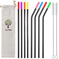 ALINK 10.5" Long Reusable Black Metal Drinking Straws with Silicone Covers, 8-Pack Stainless Steel Straws for 30oz / 20oz Yeti/Rtic Tumblers with Cleaning Brush and Carrying Case