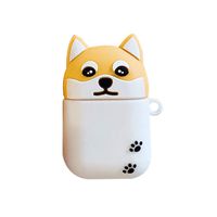 BONTOUJOUR AirPods Case, Super Cute Cup Husky Akita Dog Shape Earphone Case, Soft Silicone Case Cover Protective Skin for AirPods 1/2+Hook-White Akita