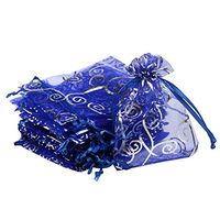 UHANGETH 100Pcs Organza Bags Jewelry Party Wedding Favor Drawstring Pouches Gift Bags (3x4, Silver-Blue)
