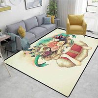Fantasy Vegetables Area Rug Boys Room, Creative Girl Reading with Medieval Castle Butterfly Roses Bird Dream World Print, Easy Maintenance Area Rug Living Room Bedroom Carpet(5'x 8')
