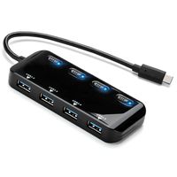 DukeIo 4 Port USB C Hub with Individual LED Power Switches, 4 USB 3.0 Ports Ultra Slim Portable Data Hub with 0.5 ft Extended Cable for MacBook, Mac Pro/Mini, iMac, XPS, Surf(USB Type C Hub/Black)