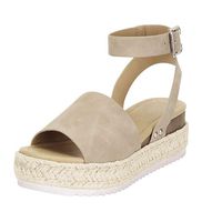 【MOHOLL】 Womens Casual Espadrilles Trim Rubber Sole Flatform Studded Wedge Buckle Ankle Strap Open Toe Sandals Khaki