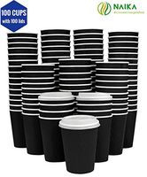 Eco-Friendly |12 Oz Black Ripple PLA Coffee Cups | Disposable Insulated To Go Paper Cups for hot beverages, perfect for bulk office parties cafes | 100 PLA Cups