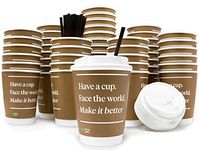Inspirational Paper Coffee Cups with Durable Lids & Stirrers [50pc] | 12oz Eco Friendly, Double Wall, Recyclable, Insulated, Disposable, Modern | Office/To-Go Cups for Hot Beverages