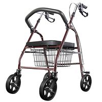 XIHAA Lightweight Folding Aluminum Rollator Walker, Height Adjustable Folding Rollator with handbrake for Disabled/Elderly People for Elderly Shopping with Seat and Basket Red