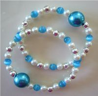 Queasy Beads® ~ Two (2) Authentic Stylish Motion Sickness Acupressure Bracelets in Brilliant Blue ~ Genuine, High Quality Turquoise Blue Cat's Eye, White & Sterling Silver Beads for Nausea Relief