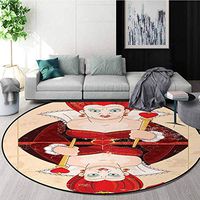 Alice In Wonderland Machine Washable Round Bath Mat,Queen Cards Playing Alice Character In Fictional Fairy Tale Print Non-Slip No-Shedding Bedroom Soft Floor Mat Diameter-31 Inch,Red Brown Ecru