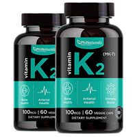 Vitamin K2 (MK7) 100mcg Vegan – 60 Count (Pack of 2) Natto Supplement Complex – Bioactive Natural Calcium Support Bone Health Heart Cardiovascular Mood Teeth – Made in USA (Easy to Swallow Capsules)