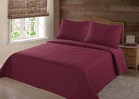 unbrand New 2/3PC NENA Bed Bedspread Quilt Set Coverlet Solid Stippling STITCHE Modern/Queen -Burgundy