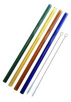 Teenie Greenie Straight Glass Straws 9 in x 9.5 mm, 4 Pack, Shatter Resistant, Pyrex-Glass + 2 Cleaning Brushes -No BPA-, Non-Toxic, Reusable, Eco-Friendly, 4 Fun Colors