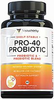 PRO-40 40 Billion CFU Complete Probiotic Supplement: Multi- Strain Shelf Stable Bifidobacterium and Acidophilus Capsules with FOS Prebiotics, Restore Gut, Digestion, and Immune Health, 60 Veggie Caps