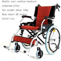 Wheelchair- Wheelchair Folding Portable Travel Manual Small Aluminum Alloy Trolley (Color : Red, Size : 79x32x66cm)