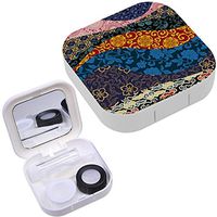 Portable Contact Lens Case Box Travel Kit Mirror + Bottle + Tweezers Container Holder [ Chinese Patchwork Oriental Style ]