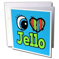 3dRose Bright Eye Heart I Love Jello - Greeting Cards, 6 x 6 inches, set of 6 (gc_106202_1)