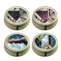 Pill Cases Set of 4 - Cheliz Compact 3 Compartment Medicine Case, Pill Box for Pocket or Purse (Marble Set4)