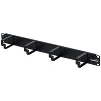 NavePoint 1U Horizontal 19-Inch Rack Mount Cable Management Panel with 4 D-Rings 2-Inches Deep Black