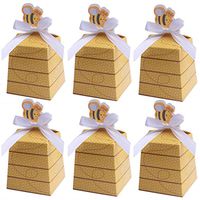 MeiMeiDa 30 Pack Bumble Bee Candy Boxes Treat Boxes Paper Beehive Gift Box with Ribbon for Bee Party Decoration Bee Birthday Baby Shower Favors Supplies