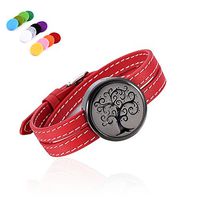 constantlife Passion Red &Black Stainless Steel Fragrance Essential Oil Diffuser Lockets Adjustable Leather Band Bracelet X'Mas Gift Girl Women (Tree 1)