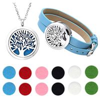 PiercingJ 316L Stainless Steel Aromatherapy Essential Oils Diffuser Locket Necklace Pendant Bracelet Set with 12 Felt Pads