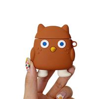 UR Sunshine AirPods Case, Super Cute Creative Standing Lover Little Owls Shape AirPods Case, Soft Silicone Earphone Protectior for AirPods1&2+Hook -Brown