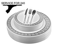 Tiger Chef Plastic Dinnerware 1200 Piece Set Service For 240 Guests Includes 240 10.75-inch Dinner Plates 240 7-inch Salad Plates 240 Cutlery Sets Forks, Spoons, And Knives Disposable BPA Free