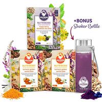 NUTRIBOBA Superfood Weight Loss Turmeric Vanilla & Berry Latte Bundle, Detox & Stress Relief - Complete Vegan Protein Gluten-Free Meal Supplement, Hot/Cold Bubble Tea, 30 Lattes + Blender Bottle