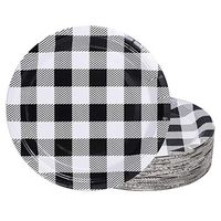 Aneco 60 Pieces White and Black Plaid Paper Plates Disposable Plates Round Plates Party Supplies for Party, 7 Inches