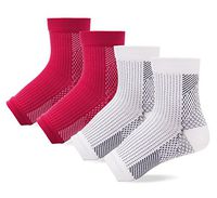 2pairs - Compression Socks Foot Sleeves, Plantar Fasciitis Ankle, Arch Braces & Supports (L/X-Large, Pink & White)
