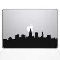 The Decal Guru Cleveland OH City Skyline Decal Vinyl Sticker, 12" MacBook, Black (2356-MAC-12M-BLA)