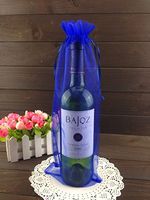 50pcs 5.9 * 14" Organza Wine Bottle Cover Wrap Gift Bags Christmas/Wedding Plain Organza Pouch (Blue)