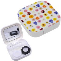 Portable Contact Lens Case Box Travel Kit Mirror + Bottle + Tweezers Container Holder [ Colorful Floral ]